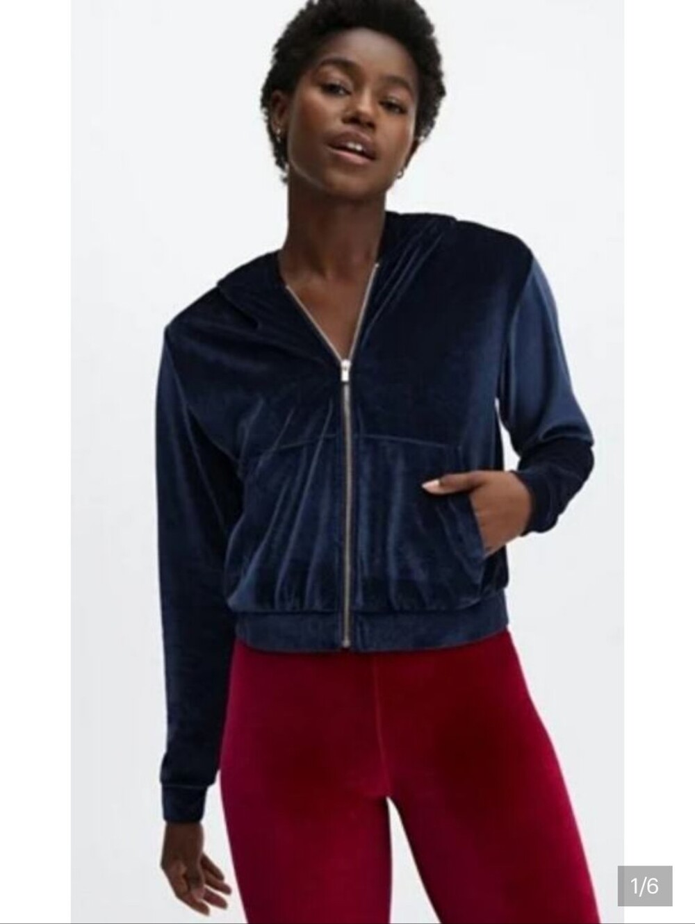 Fabletics Navy Blue Velour Luxurious "Donna" Full Zip Hooded Sweatshirt Women 4x